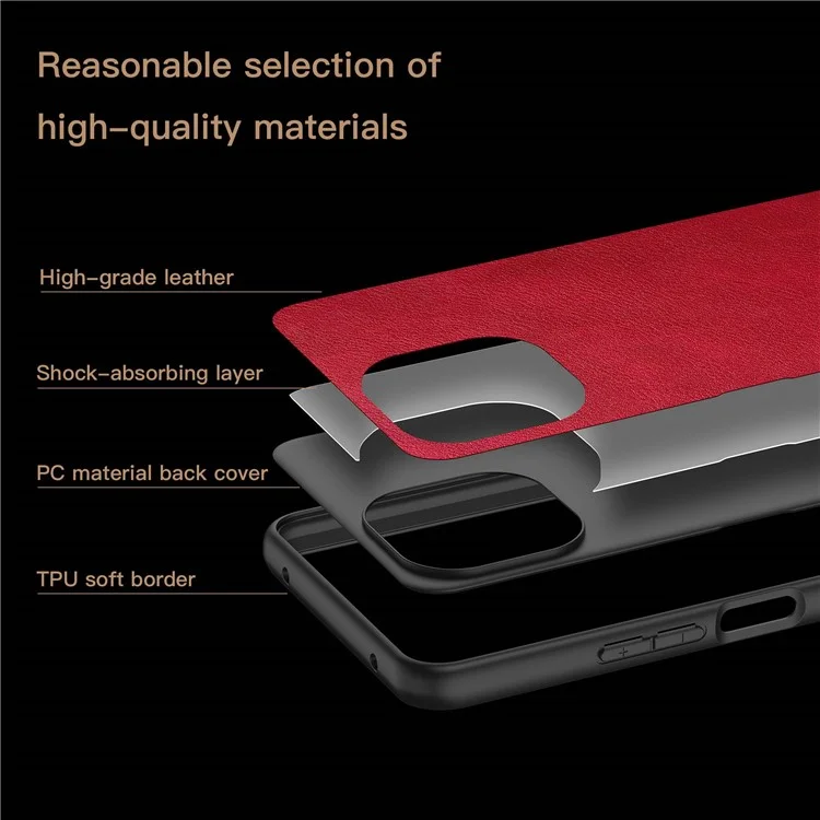 For Xiaomi 11 Lite 4G / 5G / 11 Lite 5G NE Shock Absorber Back Protective Case, Retro PU Leather Coated TPU+PC Phone Cover - Red
