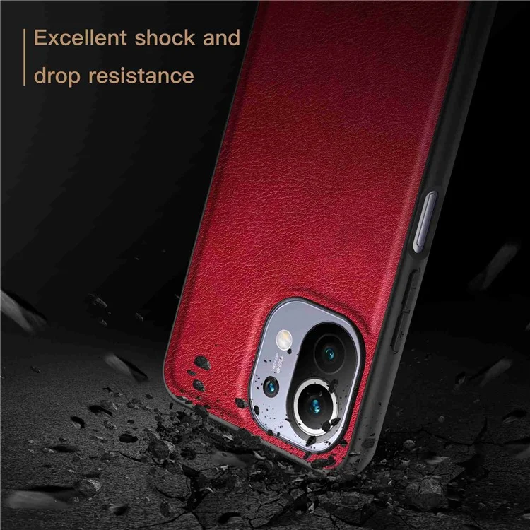 For Xiaomi 11 Lite 4G / 5G / 11 Lite 5G NE Shock Absorber Back Protective Case, Retro PU Leather Coated TPU+PC Phone Cover - Red