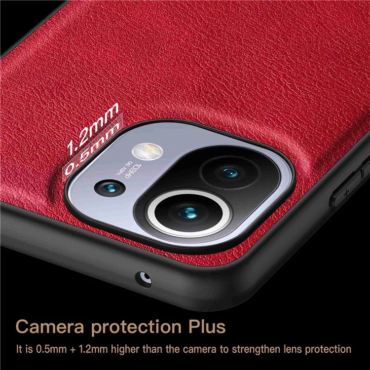 For Xiaomi 11 Lite 4G / 5G / 11 Lite 5G NE Shock Absorber Back Protective Case, Retro PU Leather Coated TPU+PC Phone Cover - Red
