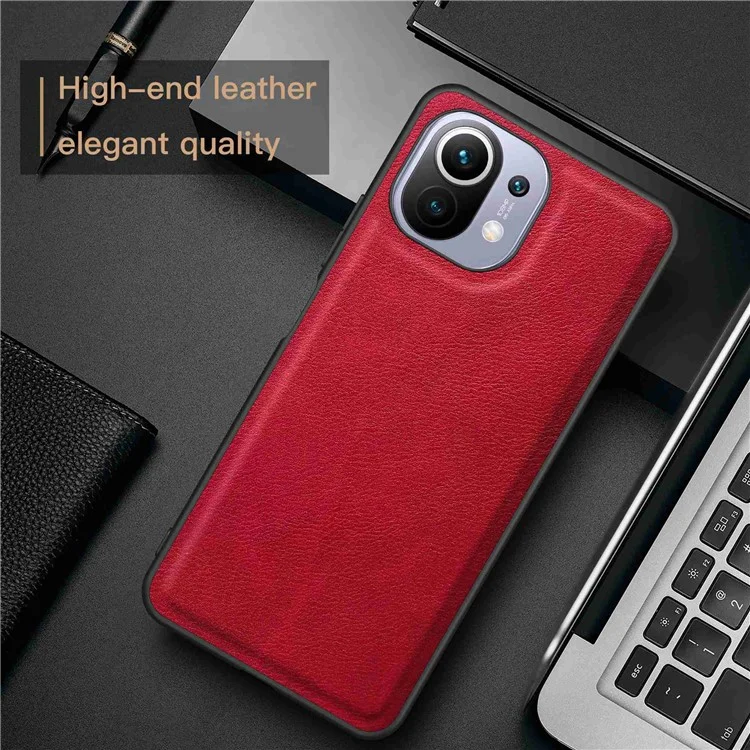 For Xiaomi 11 Lite 4G / 5G / 11 Lite 5G NE Shock Absorber Back Protective Case, Retro PU Leather Coated TPU+PC Phone Cover - Red