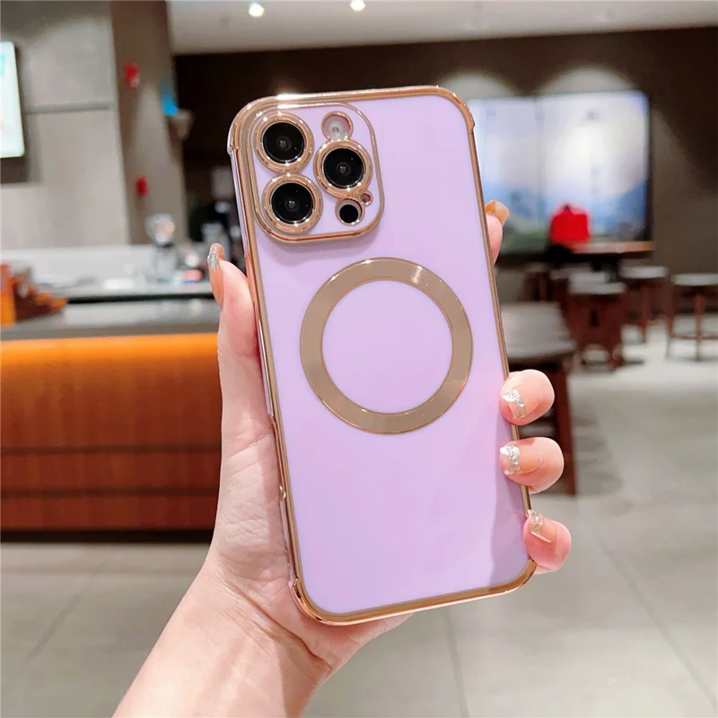 For iPhone 16 Pro Max Case Compatible with MagSafe Electroplating TPU Phone Cover - Purple