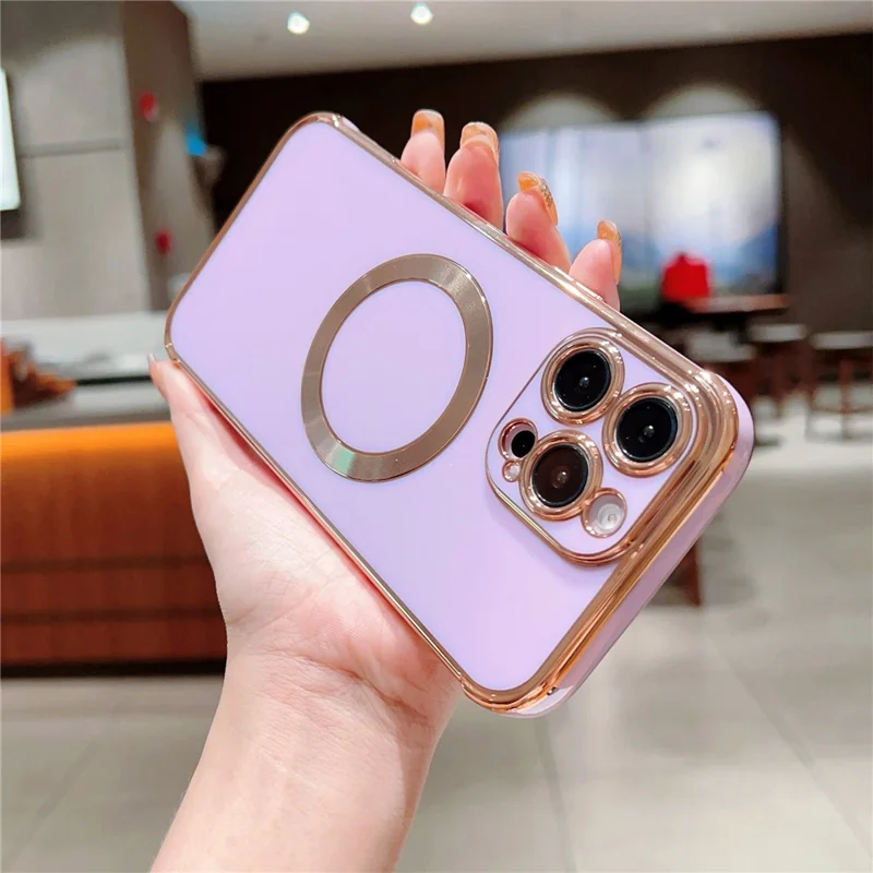 For iPhone 16 Pro Max Case Compatible with MagSafe Electroplating TPU Phone Cover - Purple