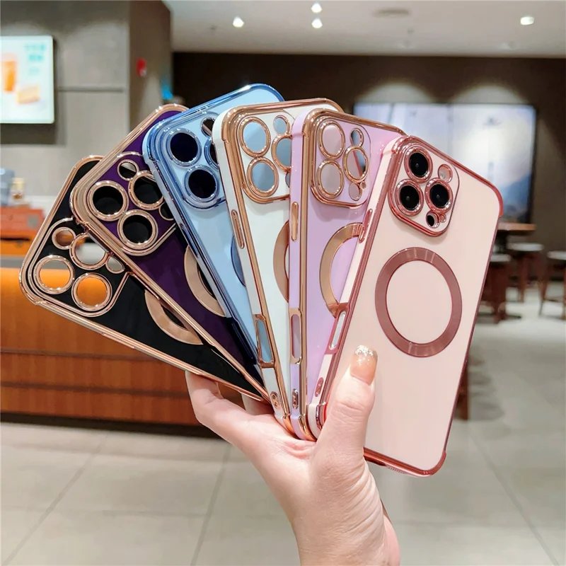 For iPhone 16 Pro Max Case Compatible with MagSafe Electroplating TPU Phone Cover - Purple
