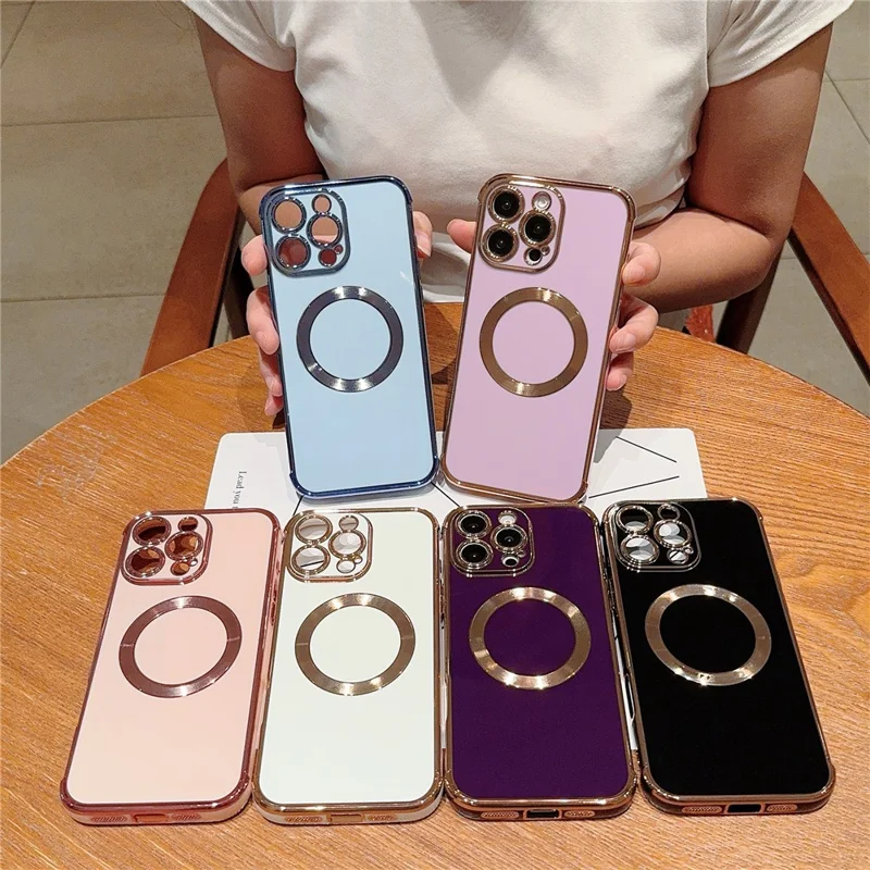 For iPhone 16 Pro Max Case Compatible with MagSafe Electroplating TPU Phone Cover - Purple