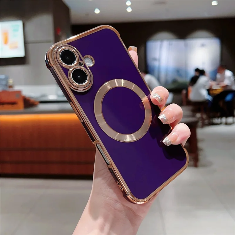 For iPhone 16 Case Compatible with MagSafe Electroplating TPU Phone Cover - Dark Purple