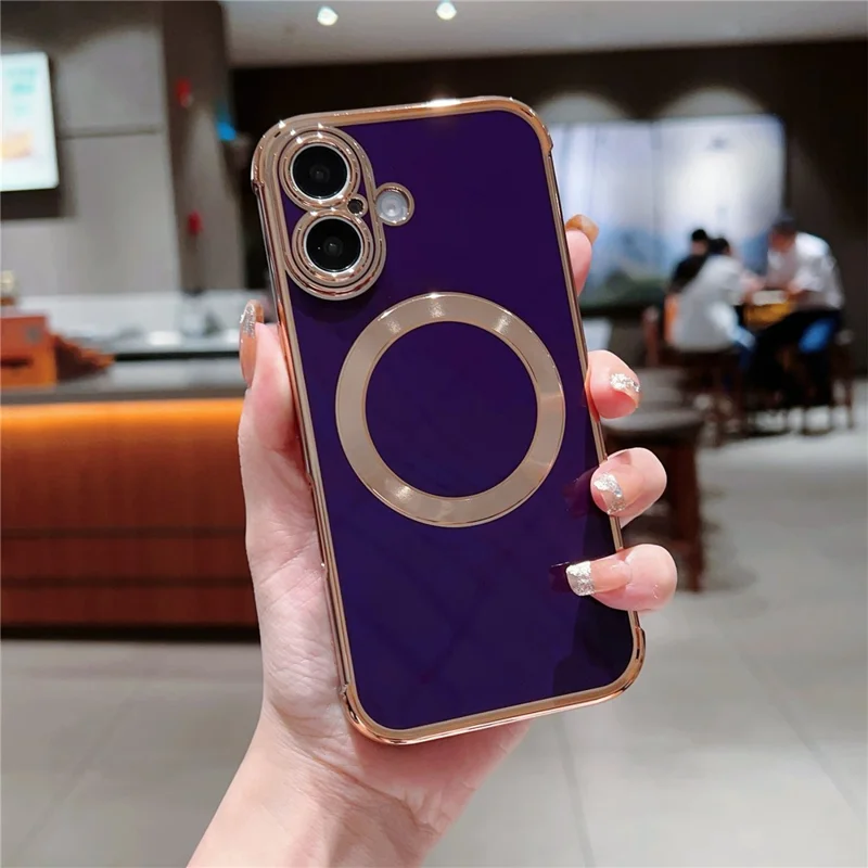 For iPhone 16 Case Compatible with MagSafe Electroplating TPU Phone Cover - Dark Purple