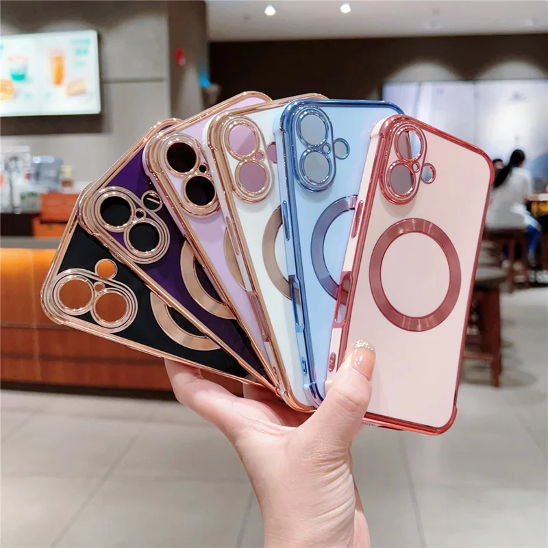 For iPhone 16 Case Compatible with MagSafe Electroplating TPU Phone Cover - Dark Purple