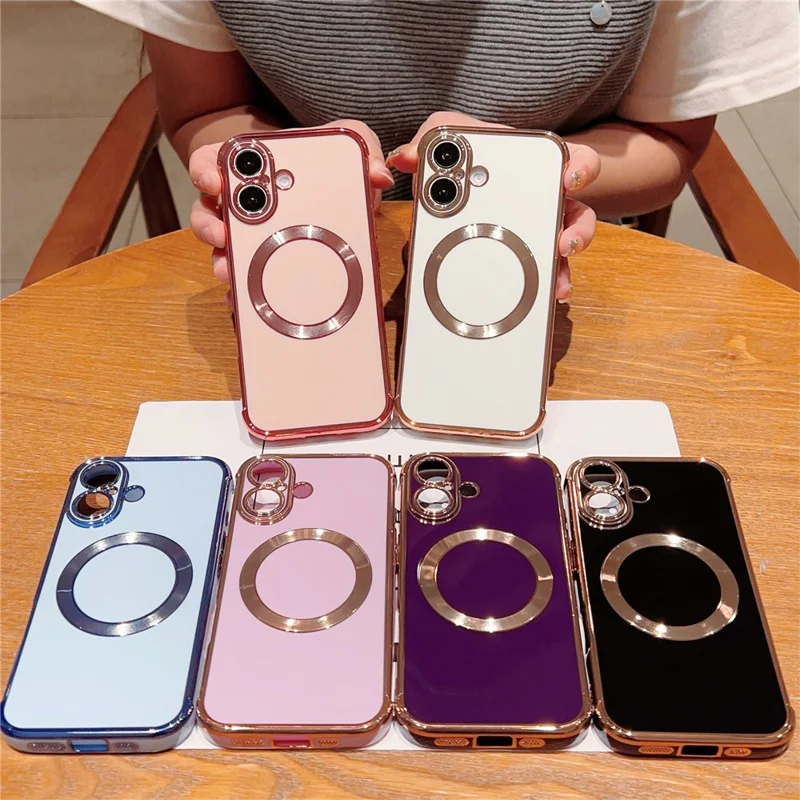 For iPhone 16 Case Compatible with MagSafe Electroplating TPU Phone Cover - Dark Purple
