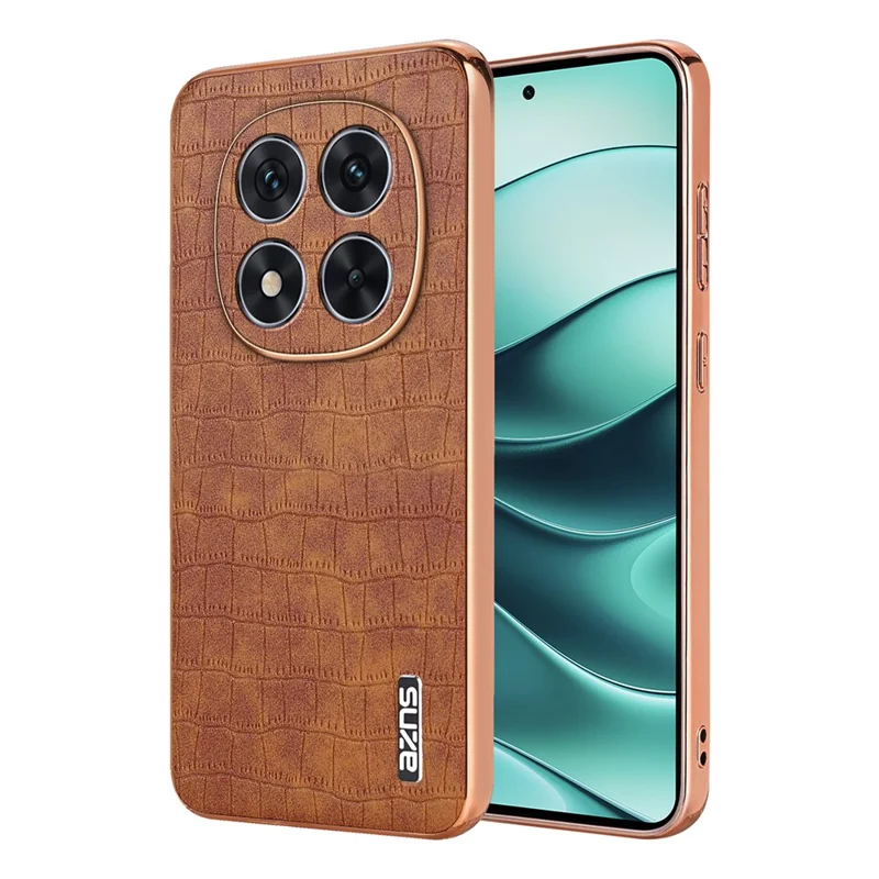 AZNS For Xiaomi Redmi Note 14 Pro 5G / Poco X7 5G Case Electroplating Crocodile Texture PU+TPU Phone Cover - Brown
