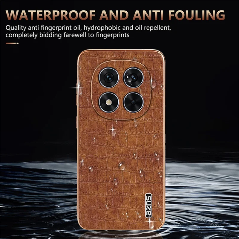 AZNS For Xiaomi Redmi Note 14 Pro 5G / Poco X7 5G Case Electroplating Crocodile Texture PU+TPU Phone Cover - Brown