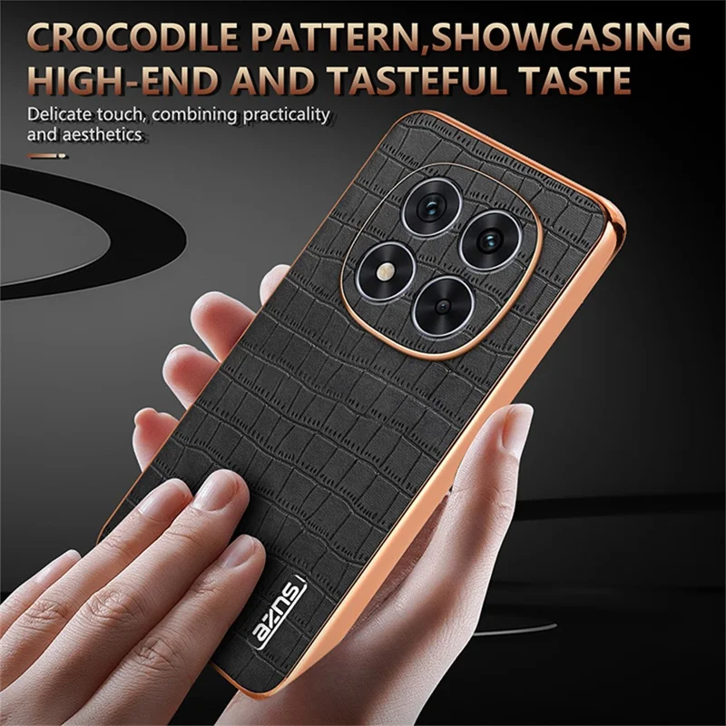 AZNS For Xiaomi Redmi Note 14 Pro 5G / Poco X7 5G Case Electroplating Crocodile Texture PU+TPU Phone Cover - Brown