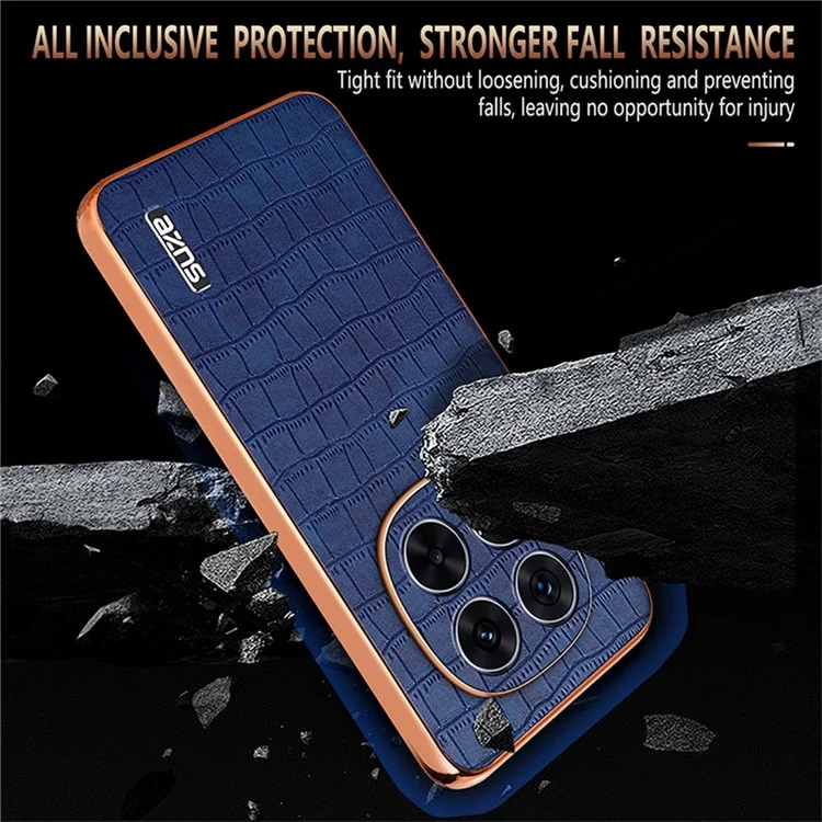 AZNS Para Xiaomi Redmi Note 14 Pro+ 5G Caso Eletroplacado Textura de Crocodilo PU+TPU Capa de Telefone - Azul