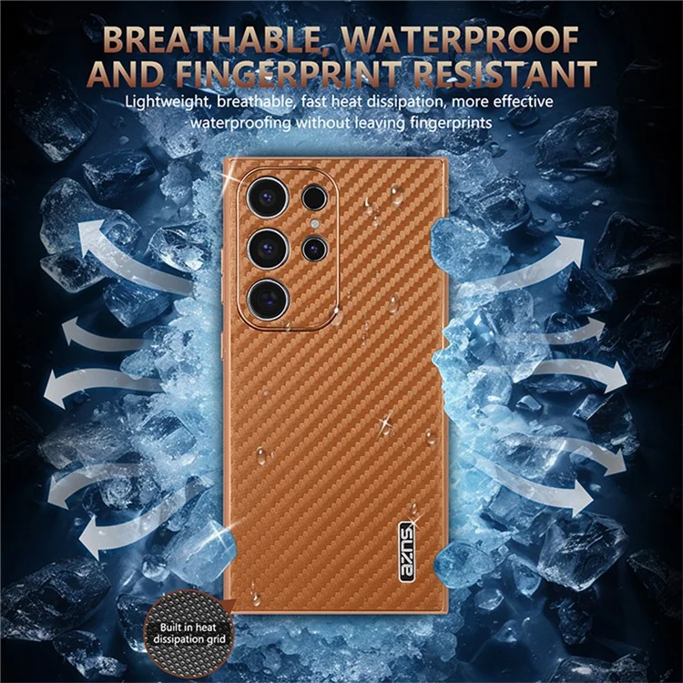 AZNS For Samsung Galaxy S24 Ultra Case Electroplating Carbon Fiber Texture PU+TPU Phone Cover - Black