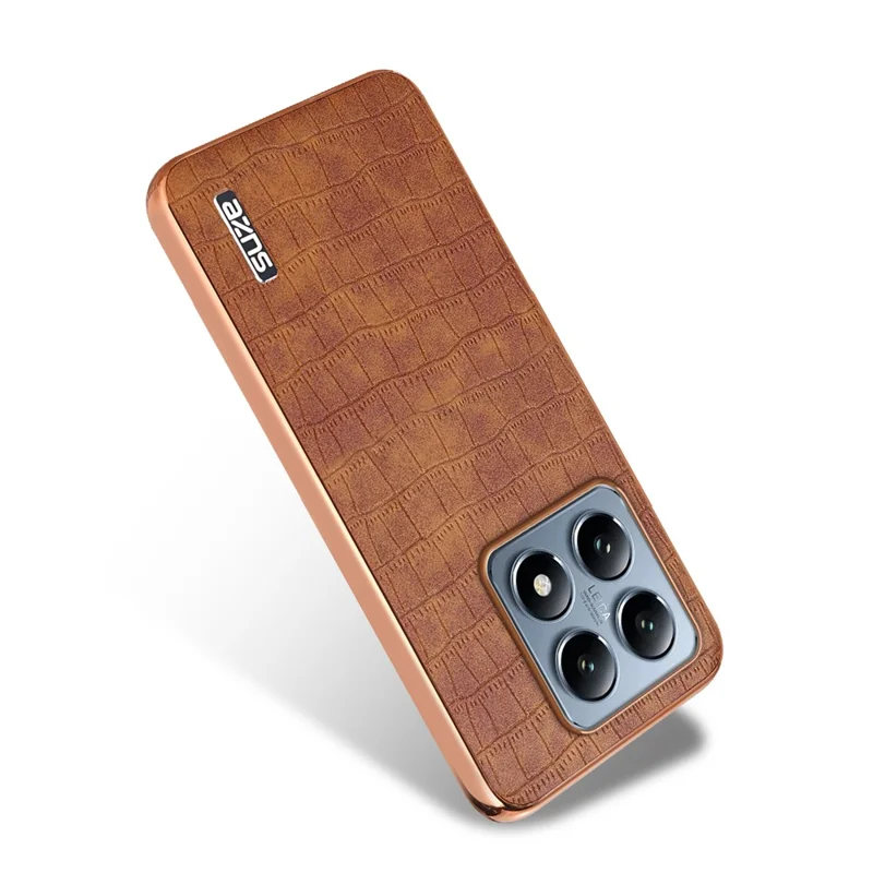 AZNS Para Xiaomi 14T Pro Caso Eletroplatado Textura de Crocodilo PU+TPU Capa de Telefone - Marrom