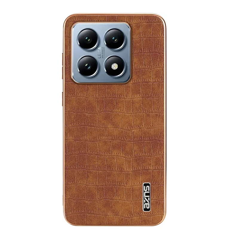 AZNS Para Xiaomi 14T Pro Caso Eletroplatado Textura de Crocodilo PU+TPU Capa de Telefone - Marrom