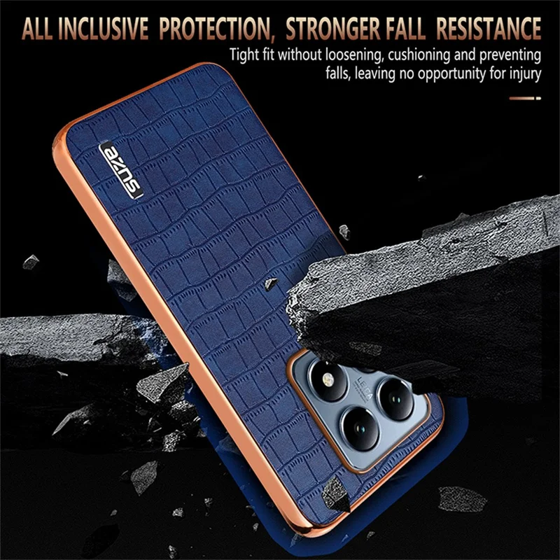 AZNS Para Xiaomi 14T Pro Caso Eletroplatado Textura de Crocodilo PU+TPU Capa de Telefone - Marrom