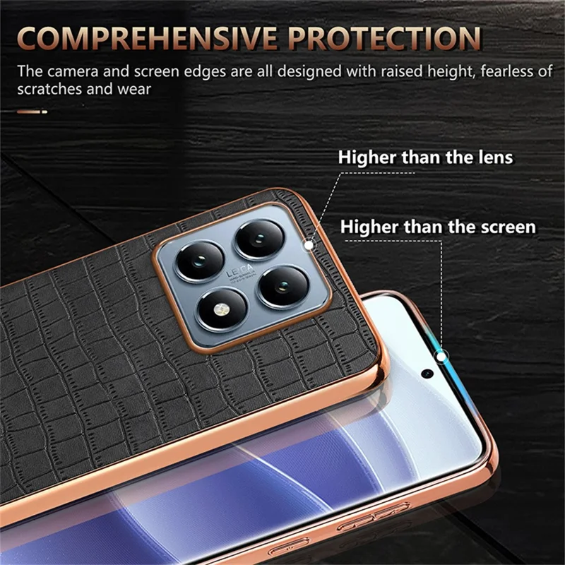 AZNS Para Xiaomi 14T Pro Caso Eletroplatado Textura de Crocodilo PU+TPU Capa de Telefone - Marrom