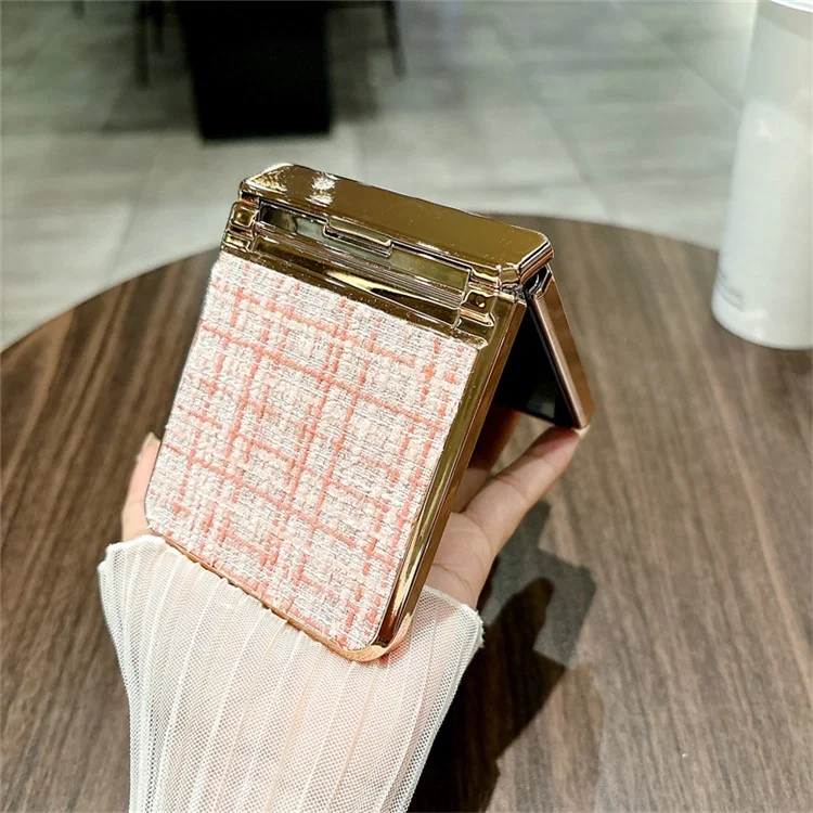 Coque pour Huawei P50 Pocket avec texture à carreaux, décoration de strass et protection de charnière en PC - Rose