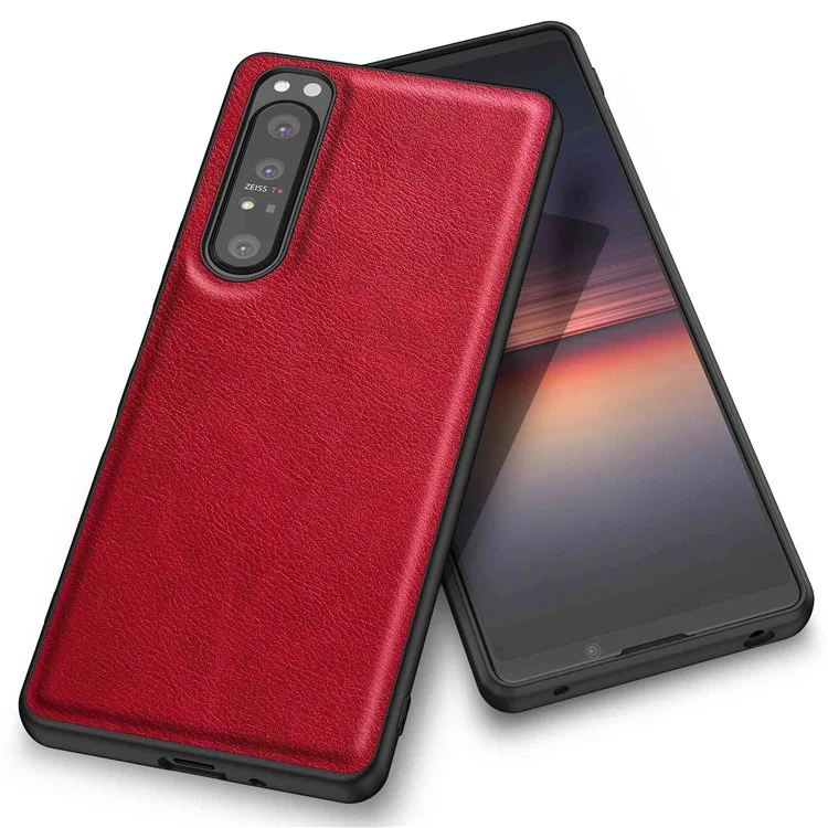 Для Sony Xperia 1 IV 5G Ударопрочный защитный чехол для задней панели, ретро-чехол из PU-кожи с покрытием TPU+PC - Красный