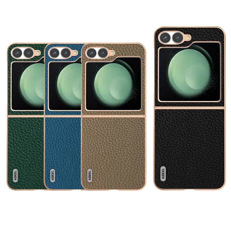 ABEEL For Samsung Galaxy Z Flip7 FE 5G / Z Flip6 5G Case Electroplating Phone Cover Star Series Genuine Cow Leather+TPU Protective Case - Black