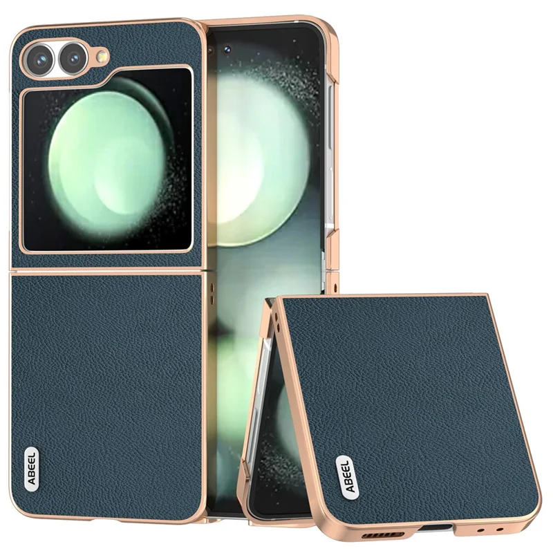 ABEEL Pour Samsung Galaxy Z Flip6 5G Étui, Coque de téléphone Électroplaquée Série Horizon Véritable Cuir de Vache + Coque Protectrice TPU - Vert
