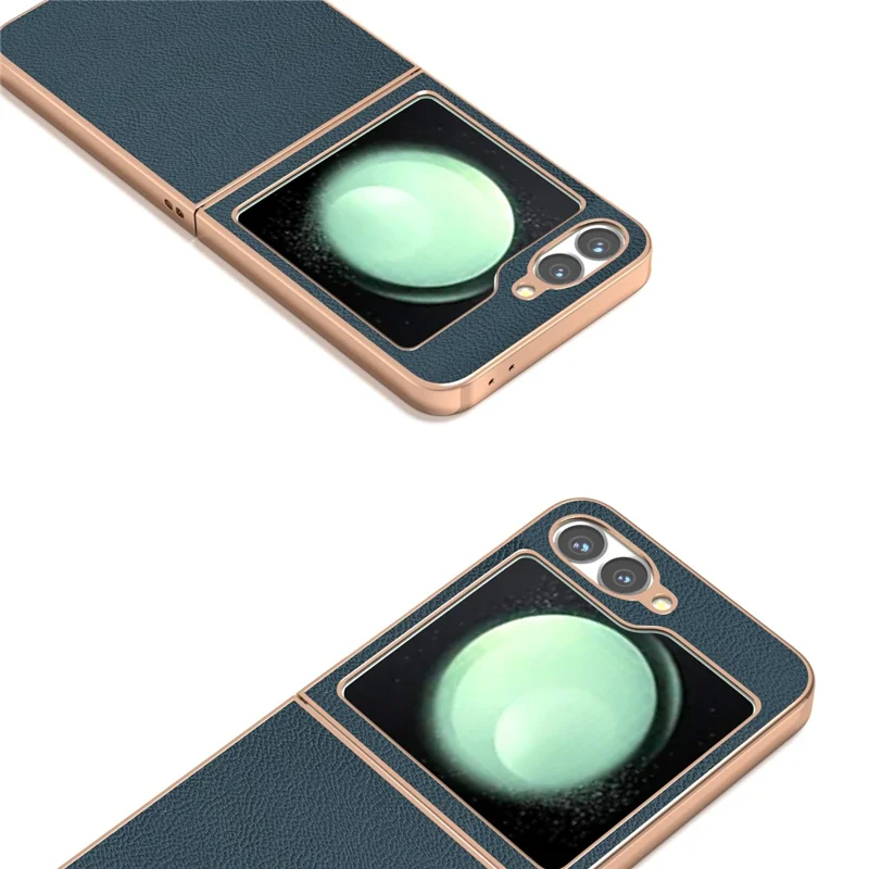 ABEEL Pour Samsung Galaxy Z Flip6 5G Étui, Coque de téléphone Électroplaquée Série Horizon Véritable Cuir de Vache + Coque Protectrice TPU - Vert