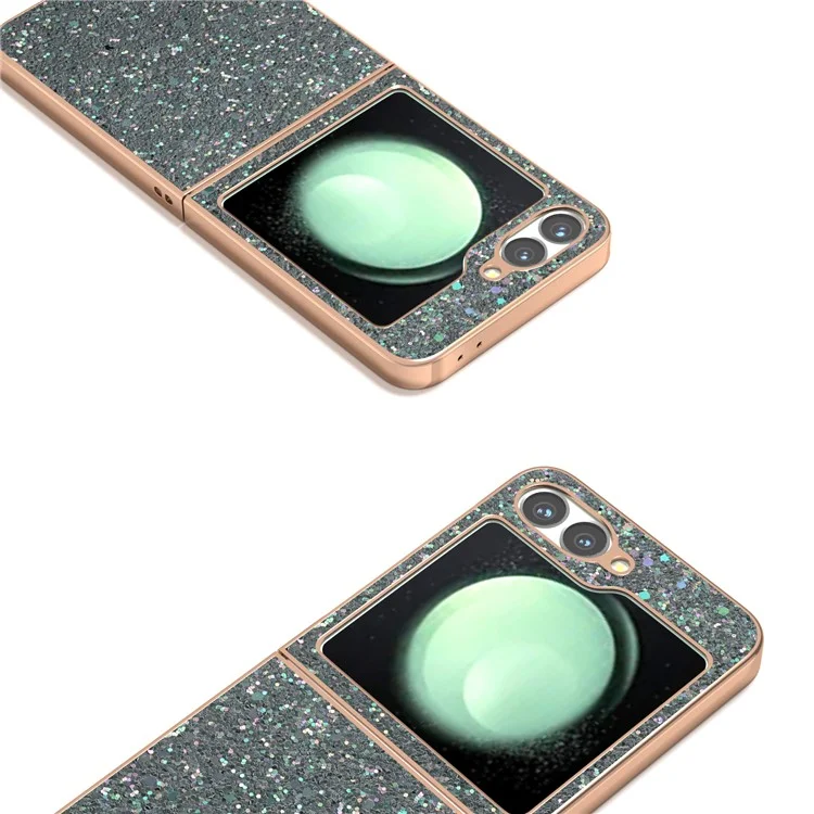 For Samsung Galaxy Z Flip6 5G Case Electroplating Phone Cover Colored Glitter Design PU+TPU Protective Case - Rock Pine Green