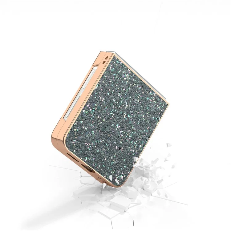 For Samsung Galaxy Z Flip6 5G Case Electroplating Phone Cover Colored Glitter Design PU+TPU Protective Case - Rock Pine Green