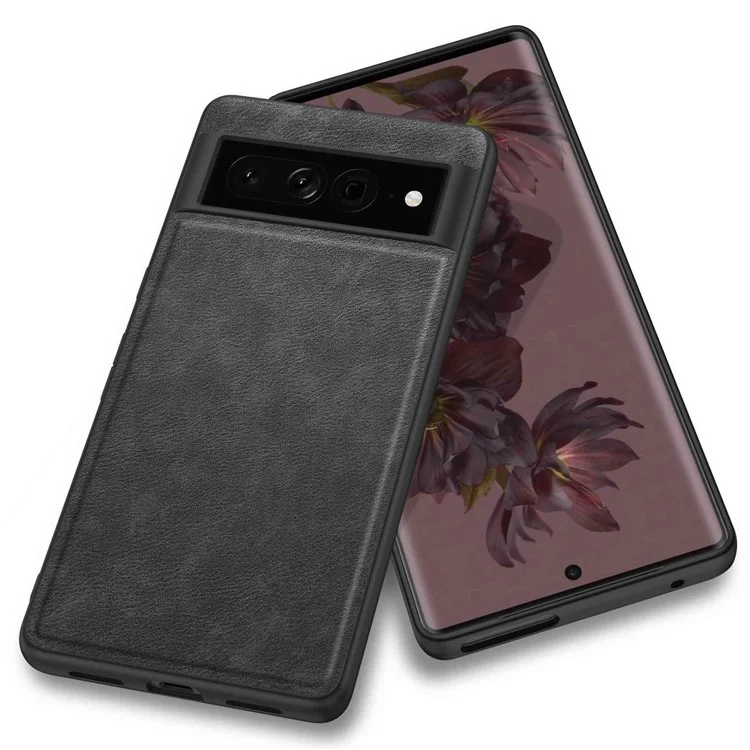 Для Google Pixel 7 Pro Back Protective Case, Scratch Resistant Retro PU Leather Coated TPU+PC Phone Cover - Black