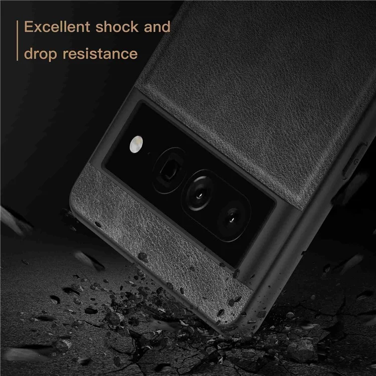 Для Google Pixel 7 Pro Back Protective Case, Scratch Resistant Retro PU Leather Coated TPU+PC Phone Cover - Black