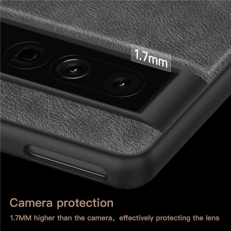 Для Google Pixel 7 Pro Back Protective Case, Scratch Resistant Retro PU Leather Coated TPU+PC Phone Cover - Black