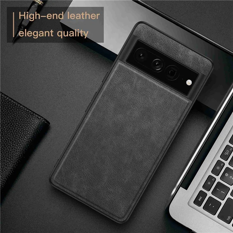 Для Google Pixel 7 Pro Back Protective Case, Scratch Resistant Retro PU Leather Coated TPU+PC Phone Cover - Black