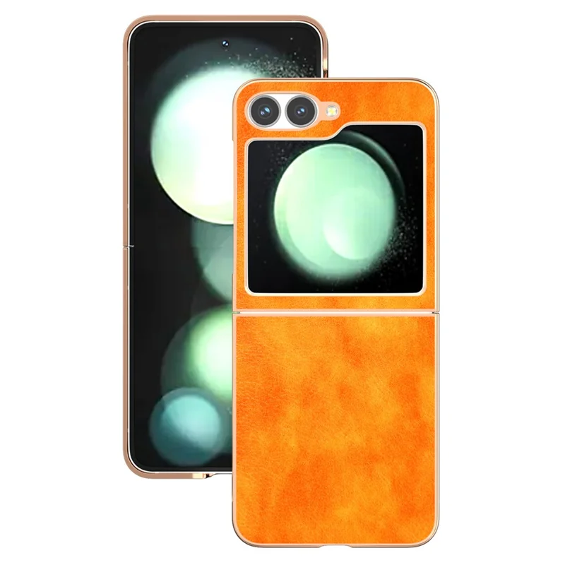 Coque pour Samsung Galaxy Z Flip6 5G, étui de protection en cuir PU et TPU avec texture de litchi, finition électroplaquée - Orange