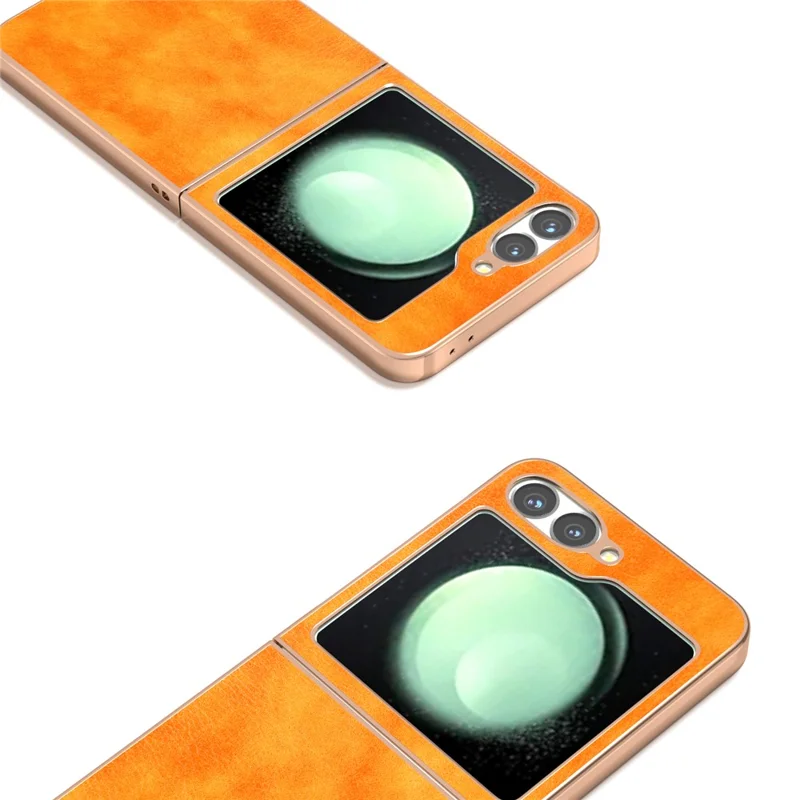 Coque pour Samsung Galaxy Z Flip6 5G, étui de protection en cuir PU et TPU avec texture de litchi, finition électroplaquée - Orange