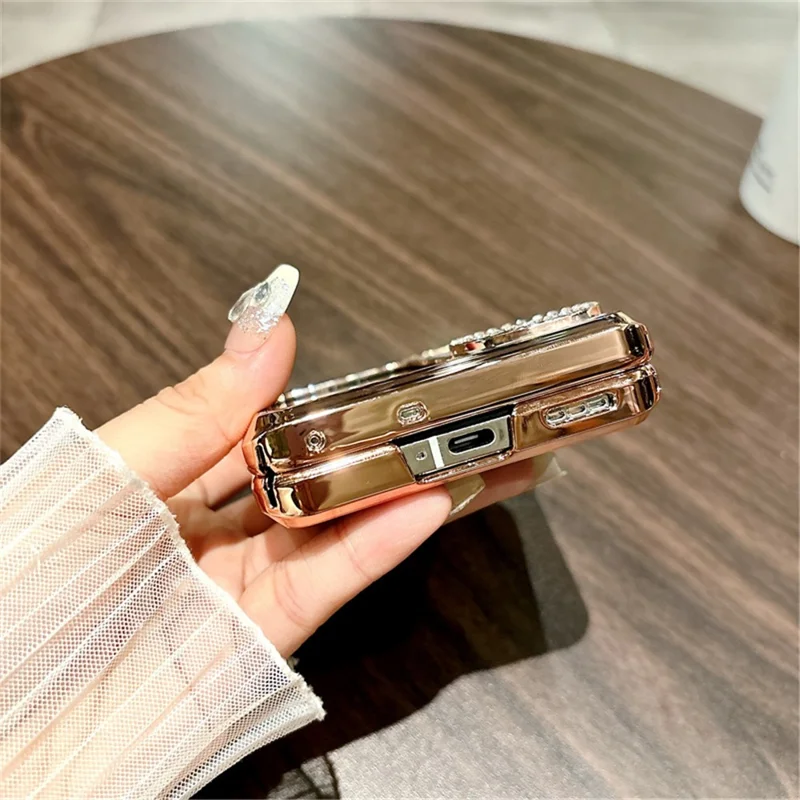 Coque pour Oppo Find N3 Flip 5G avec motif léopard, support anneau et strass, en PC dur - Or