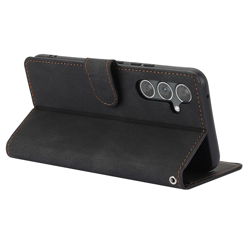 Voor Samsung Galaxy S25 Hoesje PU Leren Telefoonhoes met Portemonnee, Stand- en Kijkfunctie - Zwart
