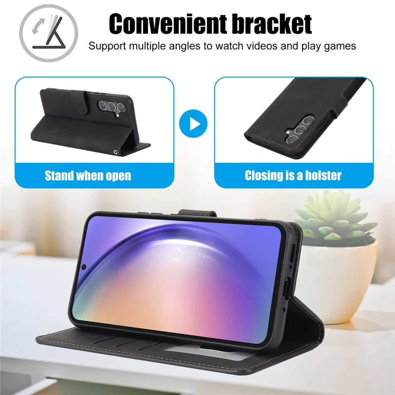 Voor Samsung Galaxy S25 Hoesje PU Leren Telefoonhoes met Portemonnee, Stand- en Kijkfunctie - Zwart