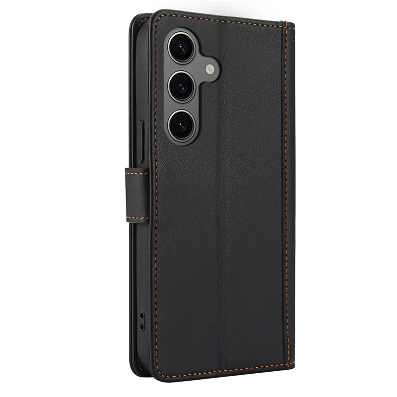 SY-003 For Samsung Galaxy S25+ Case PU Leather Stand View Phone Wallet Cover with Hand Strap - Black - 12