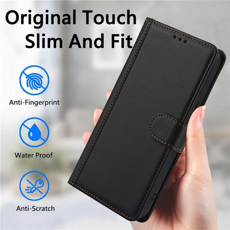 SY-003 For Samsung Galaxy S25+ Case PU Leather Stand View Phone Wallet Cover with Hand Strap - Black - 9