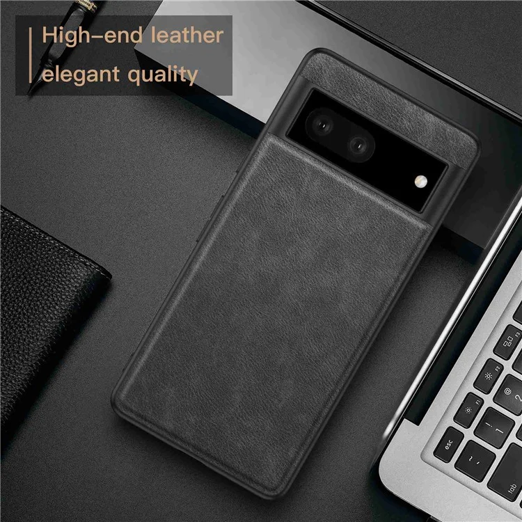 For Google Pixel 7 5G Well-protected Back Case, Retro PU Leather Coated TPU+PC Phone Cover - Black