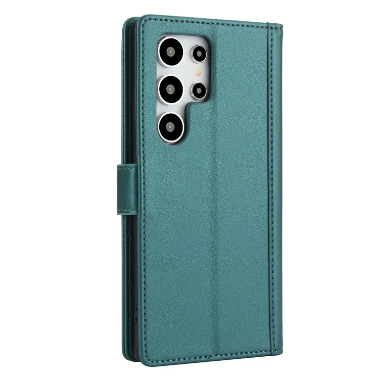 SY-003 For Samsung Galaxy S25 Ultra Case PU Leather Stand View Phone Wallet Cover with Hand Strap - Green