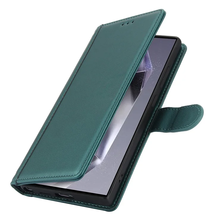 SY-003 For Samsung Galaxy S25 Ultra Case PU Leather Stand View Phone Wallet Cover with Hand Strap - Green