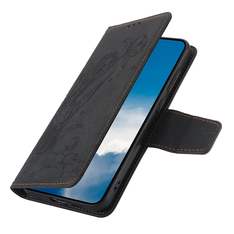 SY-001 For Samsung Galaxy S25 Case Flower Butterfly Leather Wallet Phone Cover with Hand Strap - Black