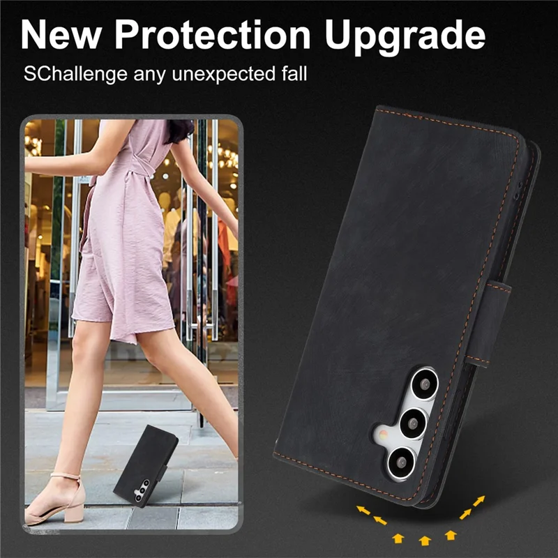 SY-001 For Samsung Galaxy S25 Case Flower Butterfly Leather Wallet Phone Cover with Hand Strap - Black