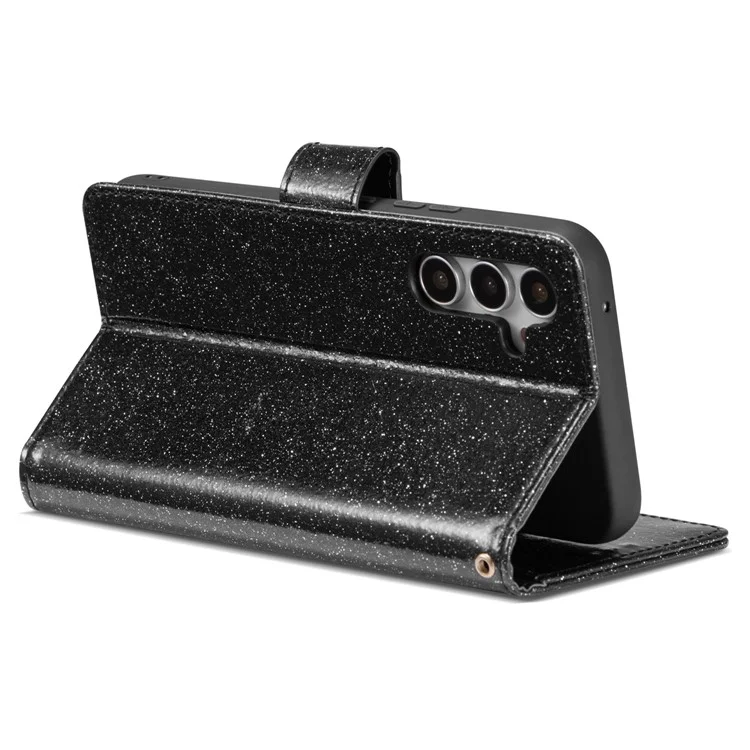 For Samsung Galaxy S23 FE Glitter Leather Case with Diamond Love Heart Wallet Stand Flip Cover - Black