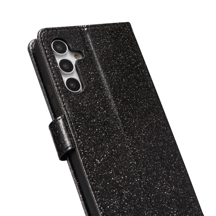 For Samsung Galaxy S23 FE Glitter Leather Case with Diamond Love Heart Wallet Stand Flip Cover - Black