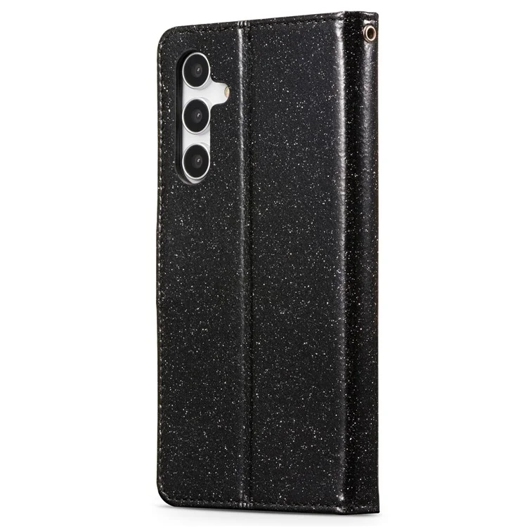 For Samsung Galaxy S23 FE Glitter Leather Case with Diamond Love Heart Wallet Stand Flip Cover - Black