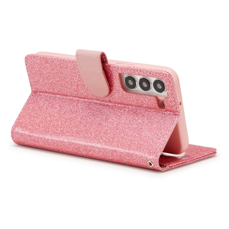 For Samsung Galaxy S23 Glitter Leather Case with Diamond Love Heart Wallet Stand Flip Cover - Pink