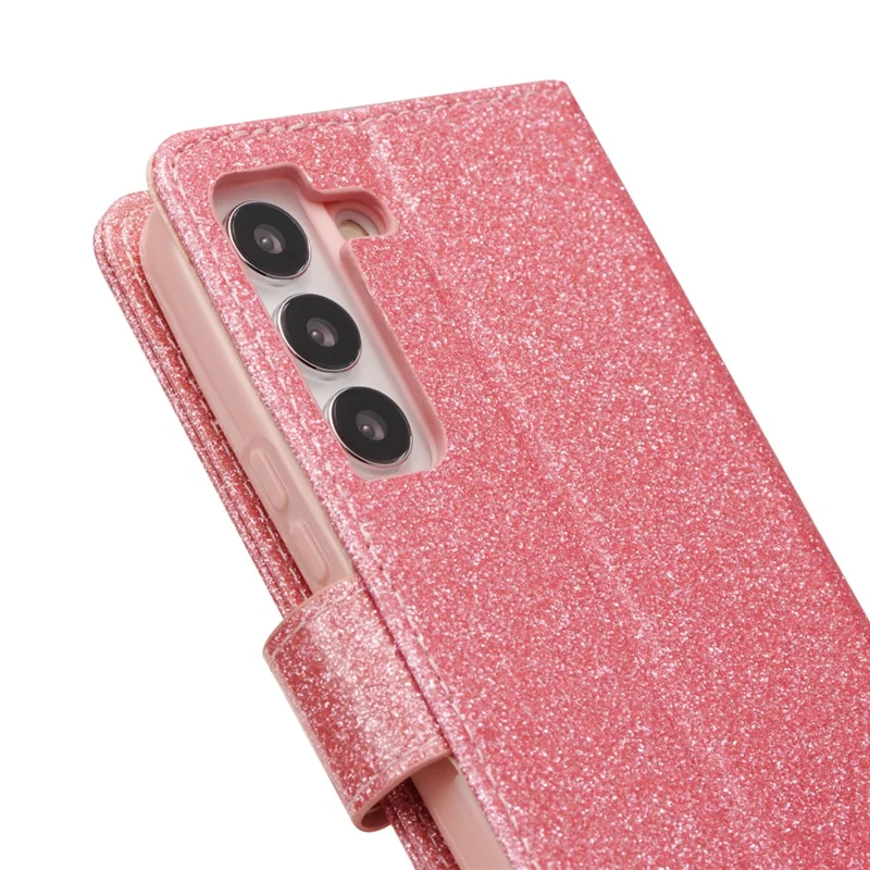 For Samsung Galaxy S23 Glitter Leather Case with Diamond Love Heart Wallet Stand Flip Cover - Pink