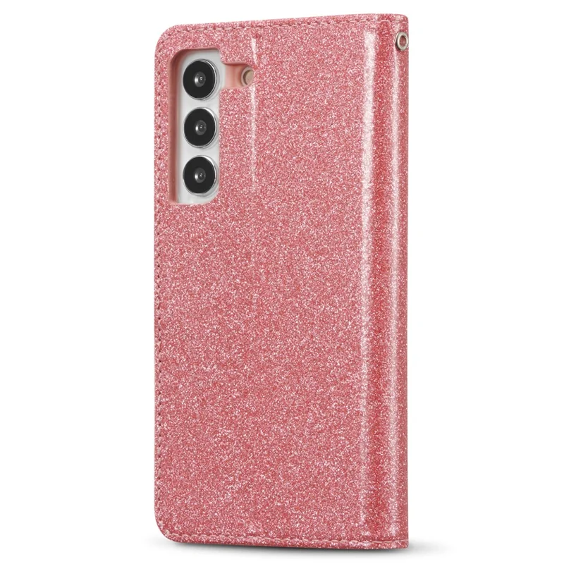 For Samsung Galaxy S23 Glitter Leather Case with Diamond Love Heart Wallet Stand Flip Cover - Pink